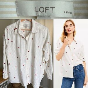 Loft Ladybug Everyday Shirt Women's Sz LP Top Blouse Button Down Shirt